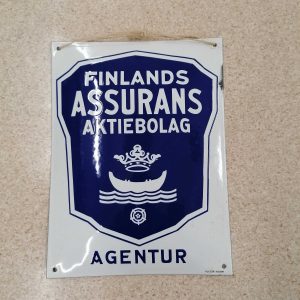 Finlands Assurans Aktiebolag - Agentur -vakuutusyhtiön asiamies - emalikyltti / Enamel sign